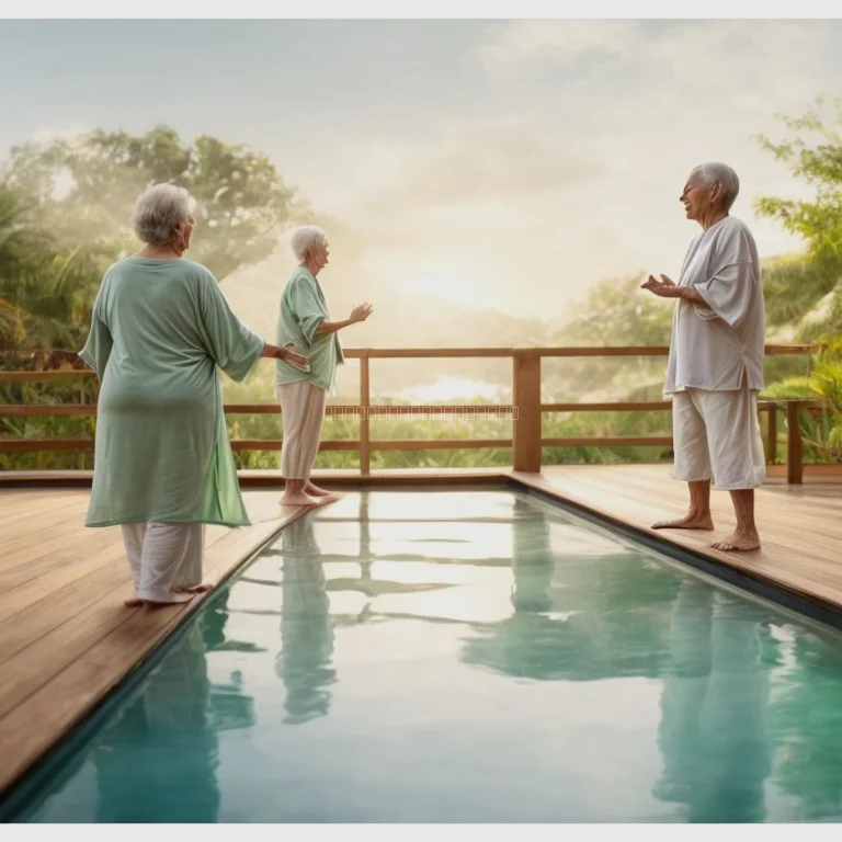 Senior yoga session in Geneva resort